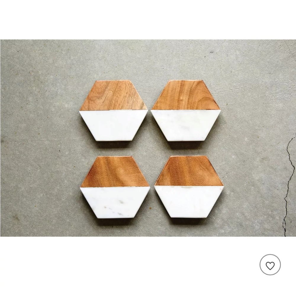 Marble and Wood Coasters Hexagon Set of 4 NWT - Picture 12 of 13